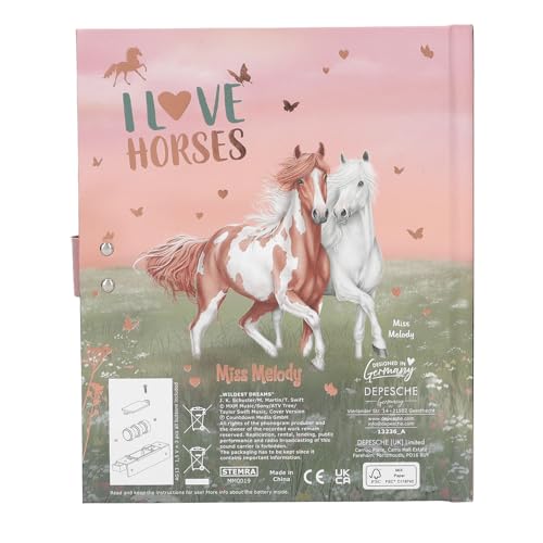 Depesche Miss Melody 13236 Diary with Number Code and Sound, Book in Pink and Green, with Horse Motif and 80 Lined and Colourful Illustrated Pages
