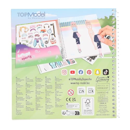 Depesche 13808 TOPModel Dress Me Up Sticker Book Sports with 24 Pages Sporty Model Motifs to Design Yourself Includes 11 Sticker Sheets