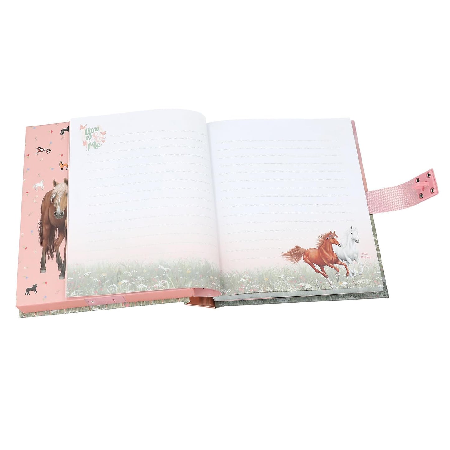 Depesche Miss Melody 13236 Diary with Number Code and Sound, Book in Pink and Green, with Horse Motif and 80 Lined and Colourful Illustrated Pages