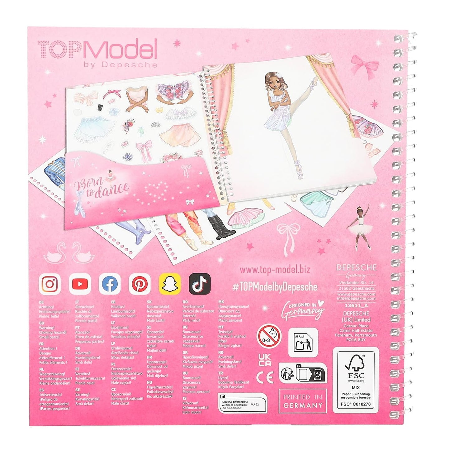 Depesche 13611 TOPModel Ballet Dress Me Up Sticker Book with 24 Pages Pre-Printed Ballerina Motifs for DIY Includes 11 Sticker Sheets