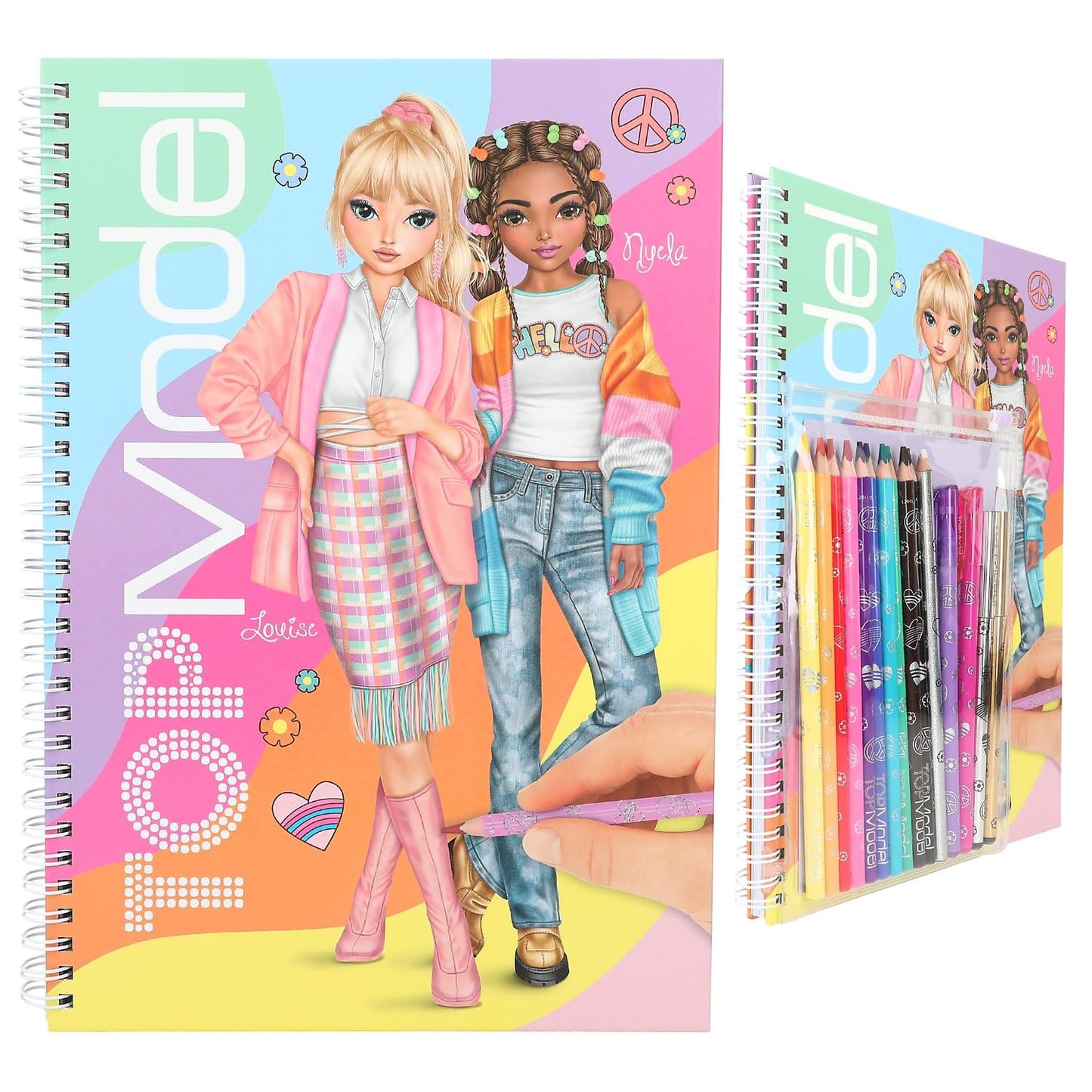 Depesche TOPModel 12943 Colouring Book Set with 76 Pages for Designing Model Motifs, Includes Colouring Template, Sticker Sheet, Pens and Much More