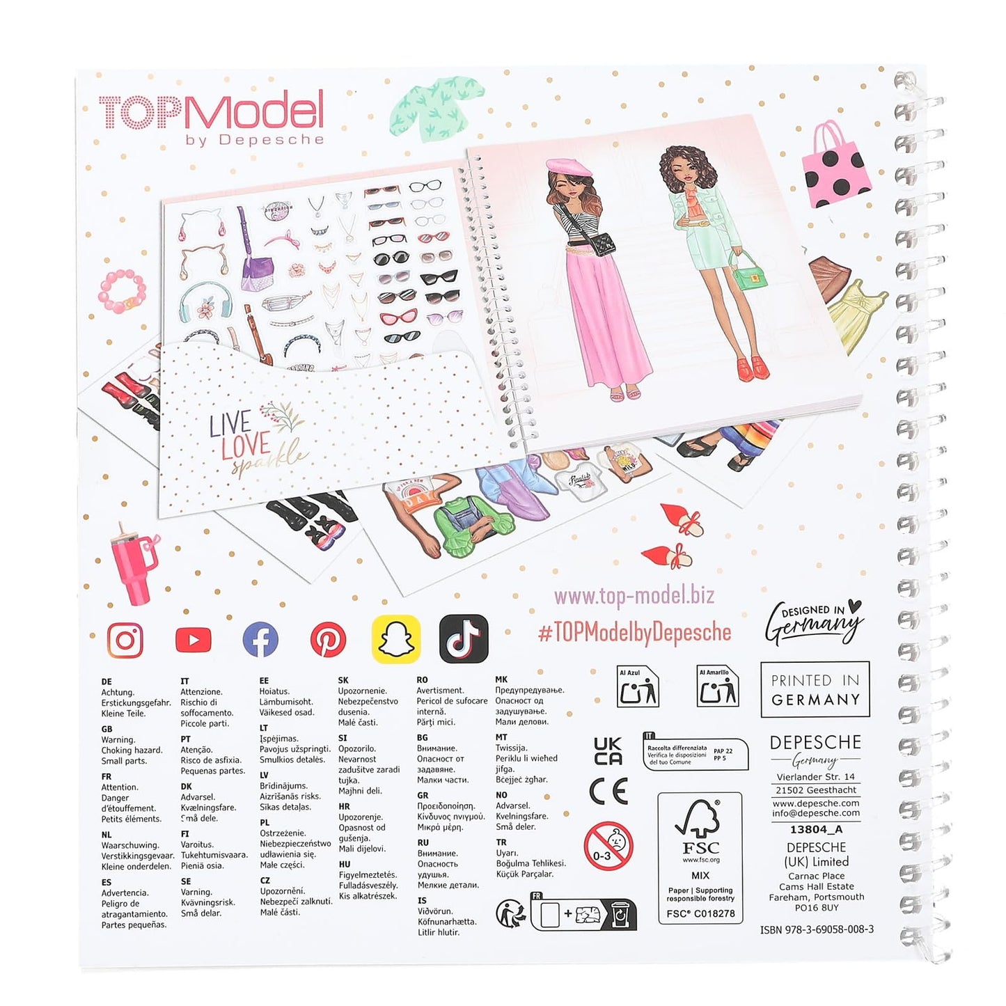 Depesche 13804 TOPModel Dress Me Up Sticker Book with 24 Pages of Pre-Printed Model Motifs to Design Yourself, Includes 11 Sticker Sheets