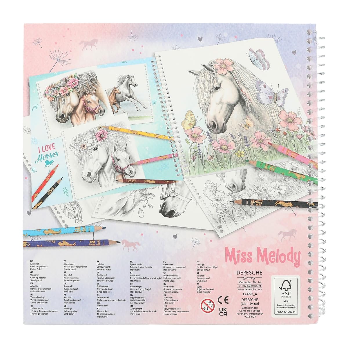 Depesche 12469 Miss Melody Special Colouring Book with 20 Dream Horses Designs for Colouring with Pencils or Freshwater Paint, Multi-Colour