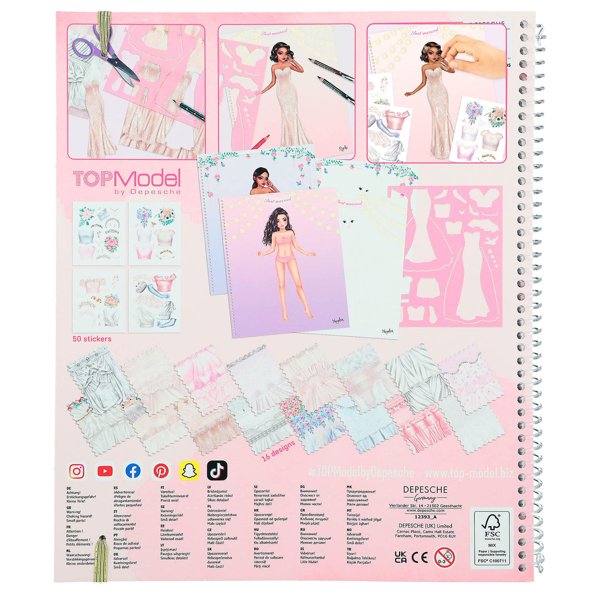 Depesche 12393 Create your TOPModel Wedding Special Sticker Book with 60 Pages to Create Beautiful Outfits, Includes Sticker Sheet, Stencil and Fabric Pattern Sheet