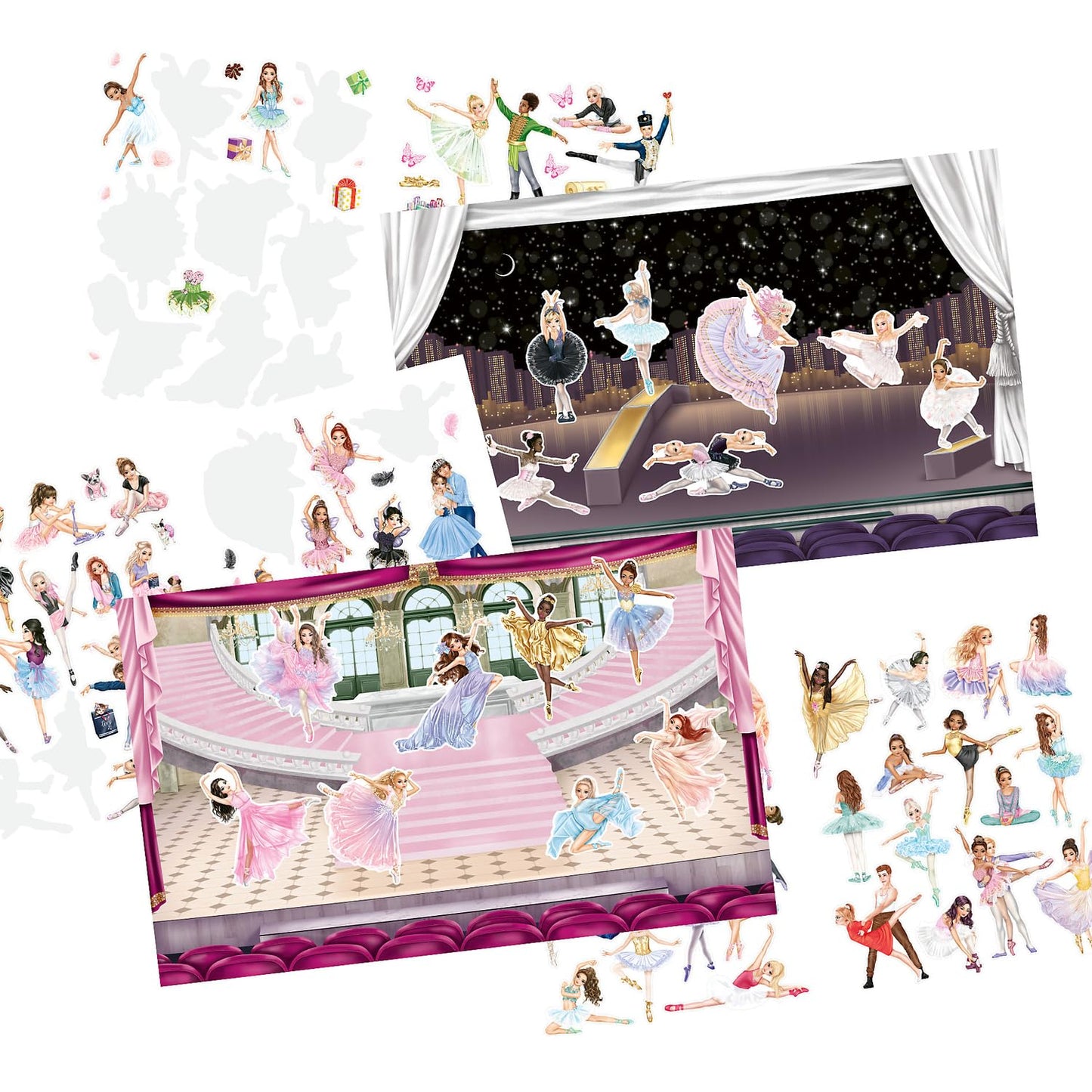 Depesche 13610 TOPModel Stickerworld Ballet Sticker Book with 20 Background Pages for Gluing, Includes 3 Double Pages Clothing and Accessory Stickers