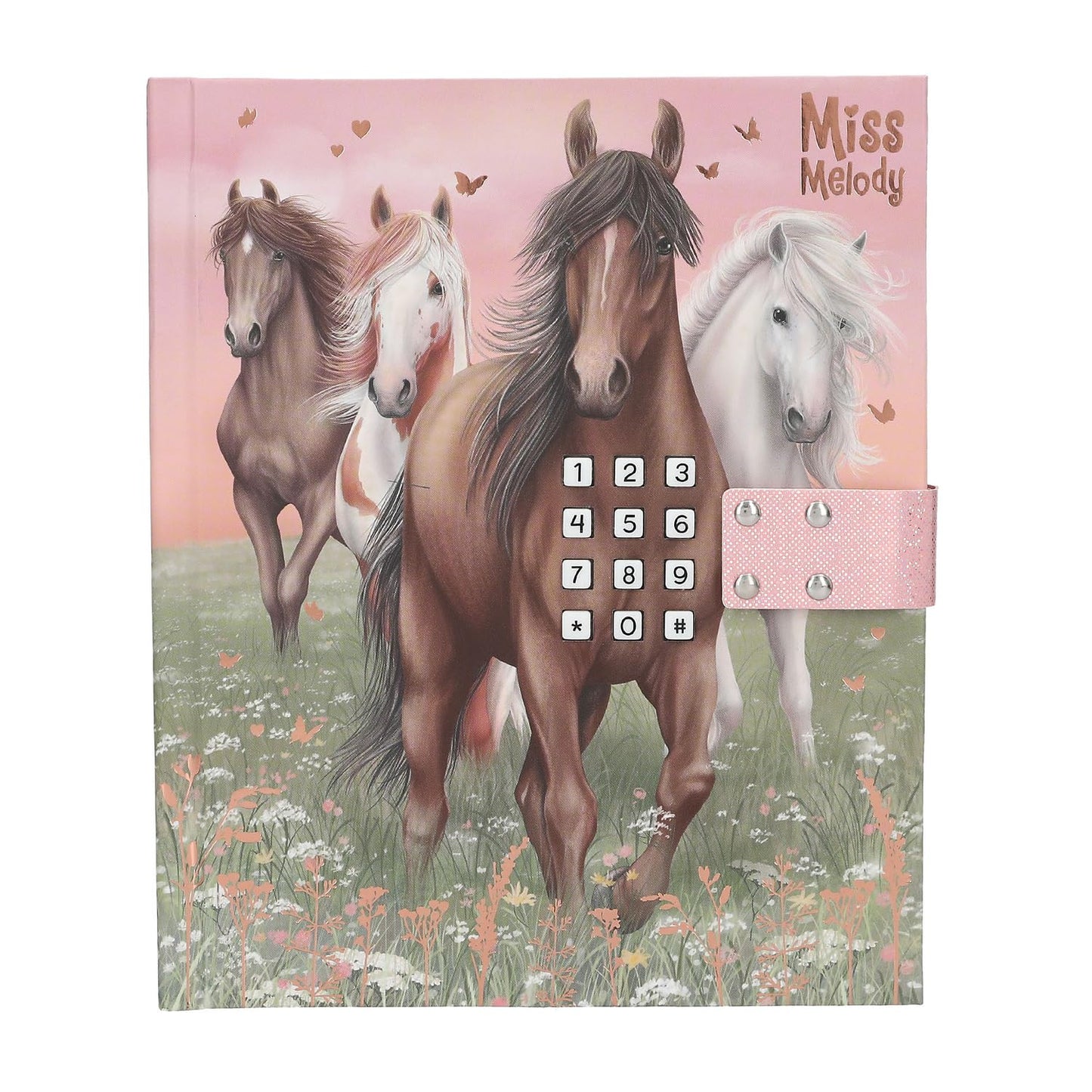 Depesche Miss Melody 13236 Diary with Number Code and Sound, Book in Pink and Green, with Horse Motif and 80 Lined and Colourful Illustrated Pages