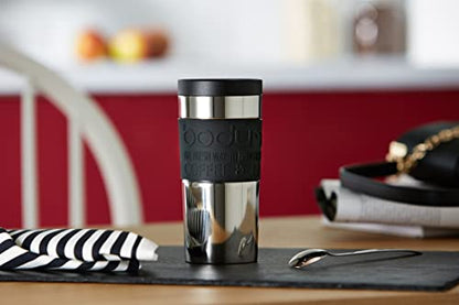 BODUM 11093-01 Screw-Top Vacuum Stainless Steel Travel Mug, 0.35 L - Small, Black, 1 Count (Pack of 1)
