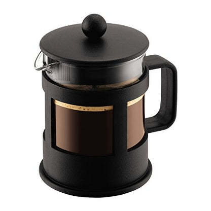 Bodum KENYA French Press Coffee Maker, 500ml / 4 Cup Cafetière with Heat-Resistant Borosilicate Glass, Reusable Stainless-Steel Filter and Protective Plastic Frame, Black, 1784-01