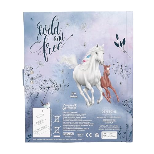 Depesche Miss Melody 13237 Diary with Number Code and Sound, Book in Blue and Purple, with Horse Motif and 80 Lined and Colourful Illustrated Pages