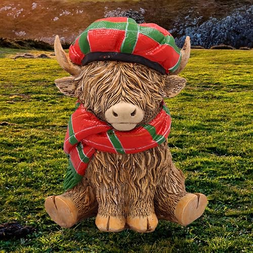 Lesser & Pavey Happy Highland, Highland Cow Scarf Tartan Figurines Statues For Home Decor | Ideal Ornaments Friendship Gifts For Women & Men | Lovely Table Centerpiece & Living Room Accessories