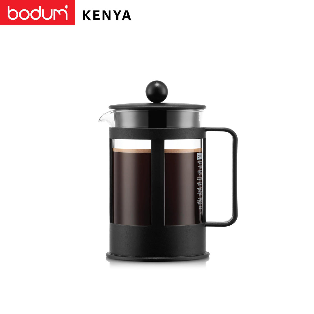 Bodum KENYA French Press Coffee Maker, 500ml / 4 Cup Cafetière with Heat-Resistant Borosilicate Glass, Reusable Stainless-Steel Filter and Protective Plastic Frame, Black, 1784-01