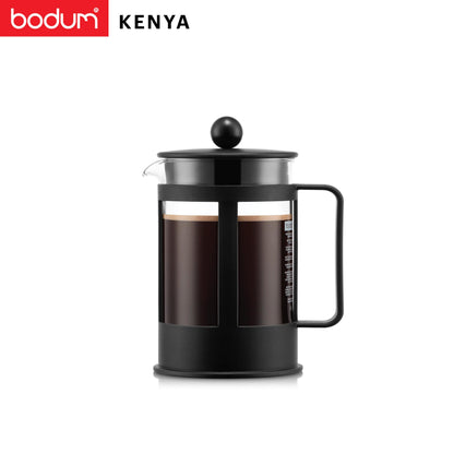Bodum KENYA French Press Coffee Maker, 500ml / 4 Cup Cafetière with Heat-Resistant Borosilicate Glass, Reusable Stainless-Steel Filter and Protective Plastic Frame, Black, 1784-01