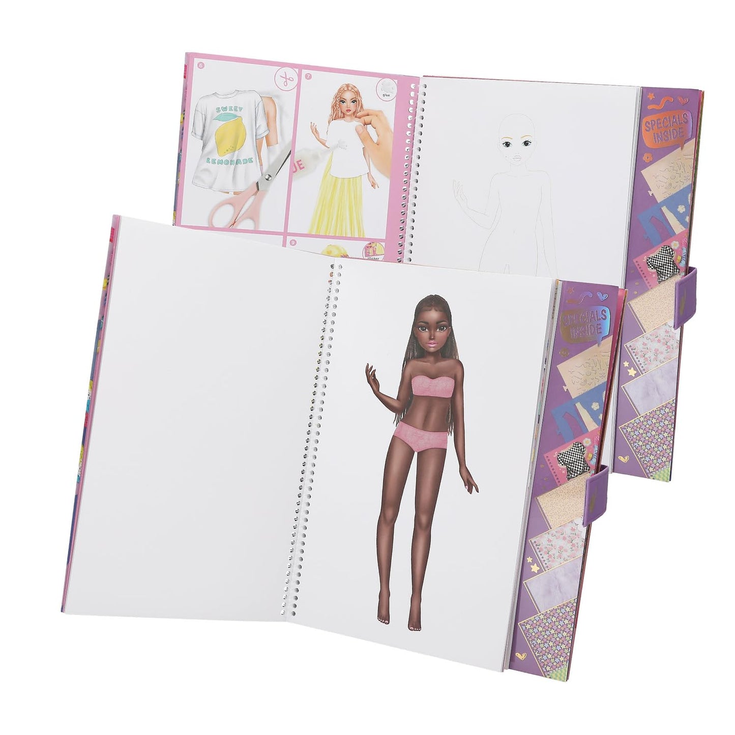 Depesche TOPModel 13584 Colouring Book with 33 Pre-Printed Pages for Designing Outfits, Set Including Paper, Stencil, Stickers and Much More, White