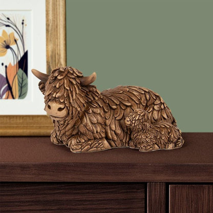 Lesser & Pavey Hughie Highland Cow & Calf Ornaments For Gift | Lovely Highland Cow Gifts For Home and Office Decoration | From The Leonardo Collection Animal Ornaments Range -LP72938