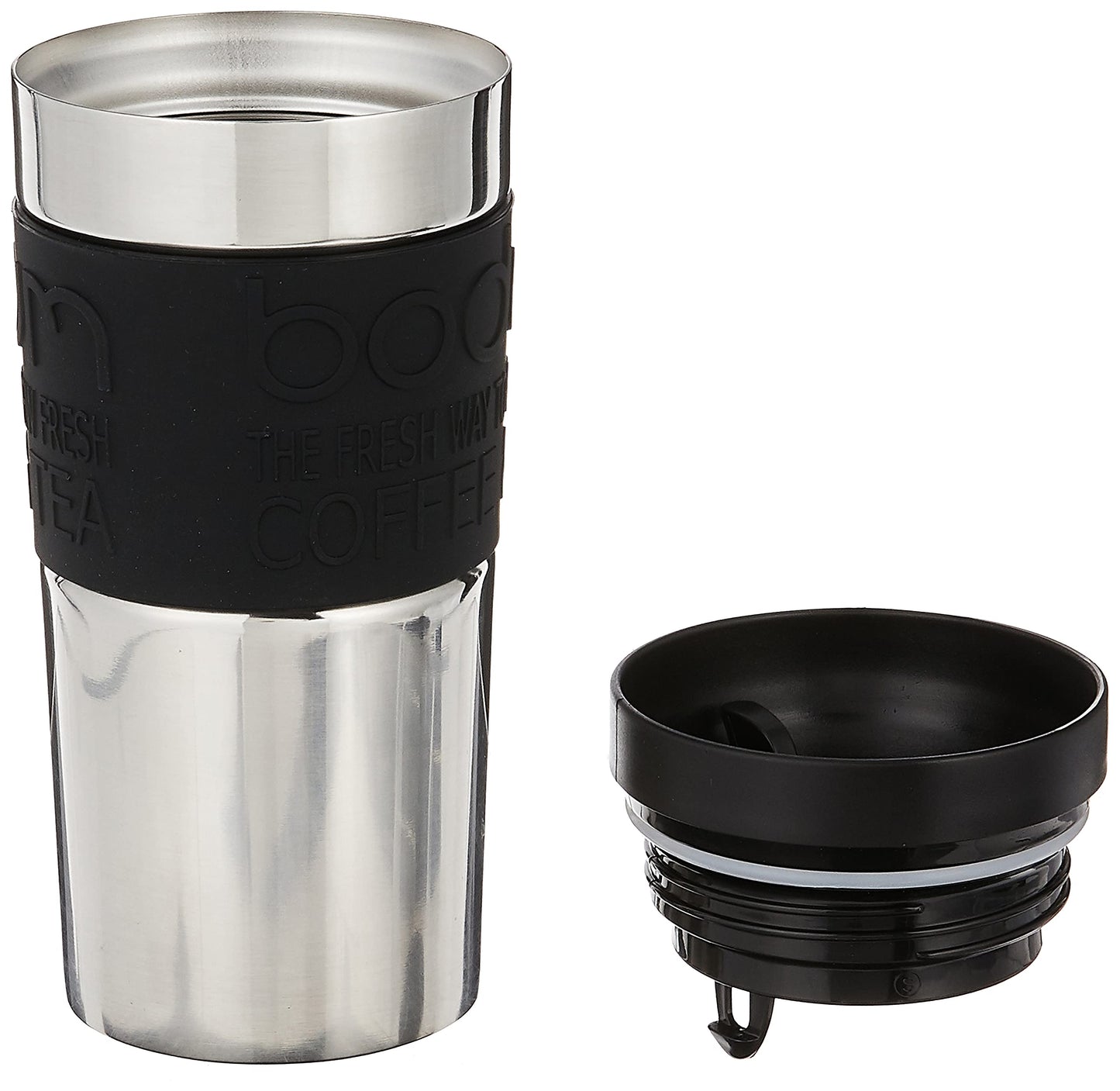 BODUM 11093-01 Screw-Top Vacuum Stainless Steel Travel Mug, 0.35 L - Small, Black, 1 Count (Pack of 1)