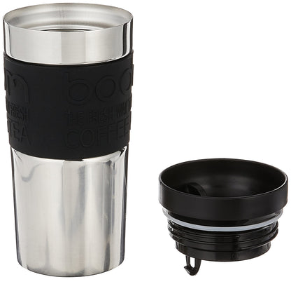 BODUM 11093-01 Screw-Top Vacuum Stainless Steel Travel Mug, 0.35 L - Small, Black, 1 Count (Pack of 1)