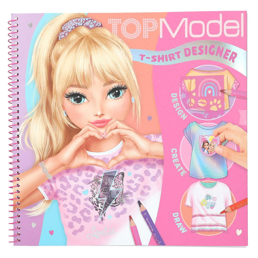 Depesche 13585 TOPModel T-Shirt Designer Colouring Book Set with 60 Pre-Printed Pages for Designing T-Shirts, Includes 2 Sticker Sheets, Stencil and Colouring Pages