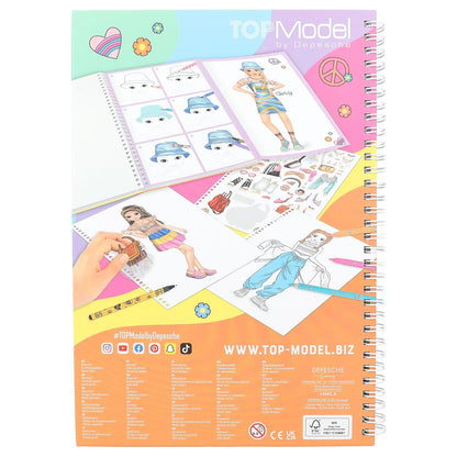 Depesche TOPModel 12943 Colouring Book Set with 76 Pages for Designing Model Motifs, Includes Colouring Template, Sticker Sheet, Pens and Much More
