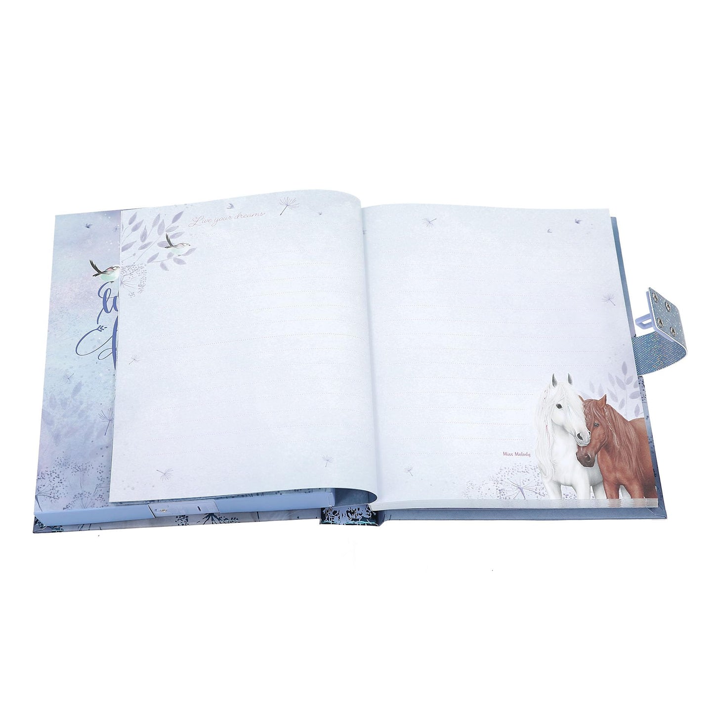 Depesche Miss Melody 13237 Diary with Number Code and Sound, Book in Blue and Purple, with Horse Motif and 80 Lined and Colourful Illustrated Pages