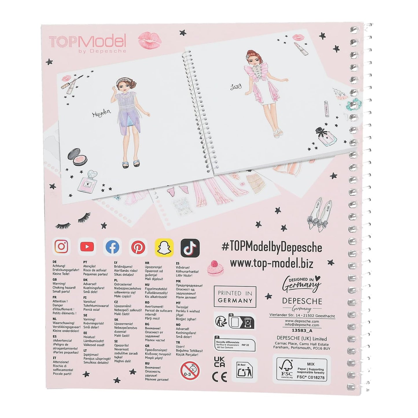 Depesche 13583 TOPModel Create Your Glam Look Colouring Book Set with 36 Pages for Designing Outfits, Includes 6 Sticker Sheets