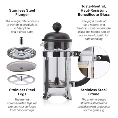 BODUM 1913-01 Caffettiera 3 Cup French Press Coffee Maker, Black, 0.35 l, 12 oz