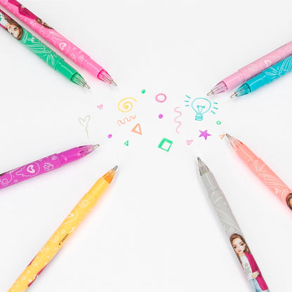 Depesche TOPModel 12192 Rainbow Glitter Gel Pen Set in Transparent Pouch with Press Stud Closure, 8 Pens in Glitter Colours for Writing and Decorating