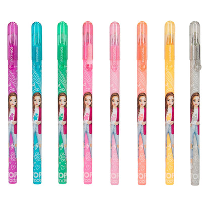 Depesche TOPModel 12192 Rainbow Glitter Gel Pen Set in Transparent Pouch with Press Stud Closure, 8 Pens in Glitter Colours for Writing and Decorating