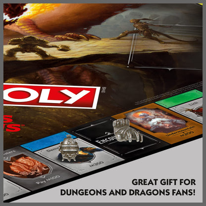 Winning Moves Dungeons and Dragons Monopoly Board Game, Play with monsters such as Beholder, Storm Giant and Demogorgon, Advance to Death Knight, Red Dragon and Lich, 2-6 player game for ages 12 plus
