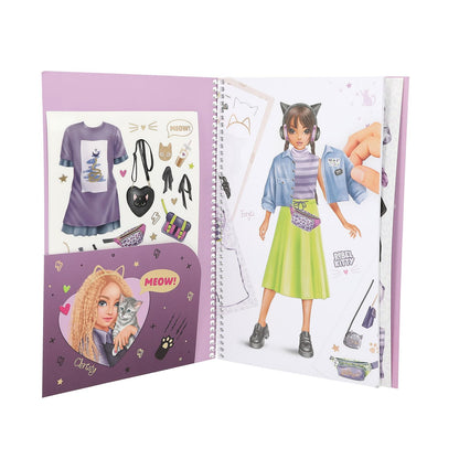 Depesche 13387 TOPModel Rebel Kitty-Dress Me Up Book with 20 Pages of Pre-Printed Templates to DIY Including 7 Sheets of Stickers, Multicolor, One Size