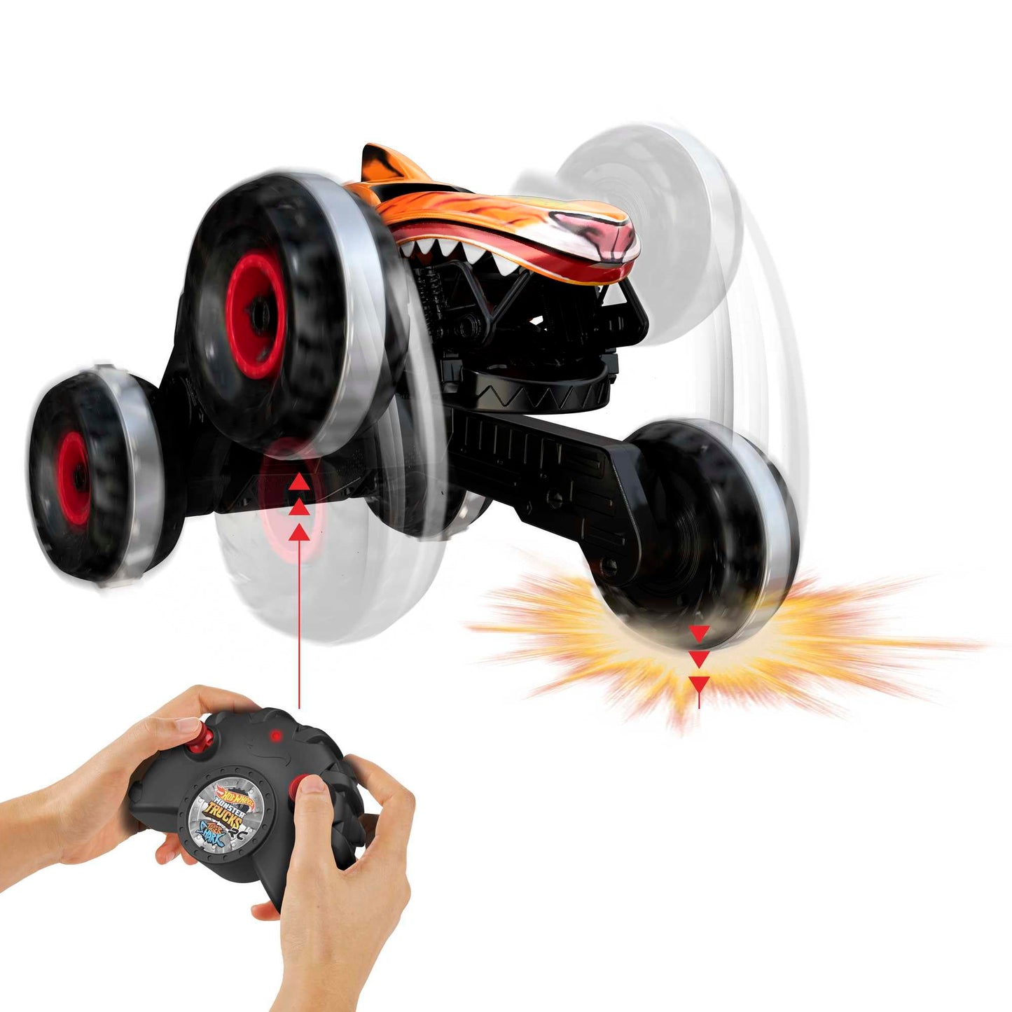 Hot Wheels Monster Trucks Remote Control Car, Unstoppable Tiger Shark with Tread Attack Tires and Terrain Stomp Technology, 1:15 Scale, Toys for Ages 4 and Up, HGV87