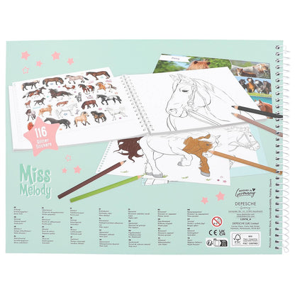 Depesche Miss Melody 12978 Colouring Book with 44 Pages for Creating Horse Motifs Includes Sticker Sheet