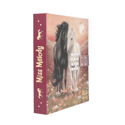 Depesche Miss Melody 13998 Diary with Number Code and Sound, in Rose and Red, with Horse Motif and Flowers, Includes 80 Finely Lined and Colourful Illustrated Pages