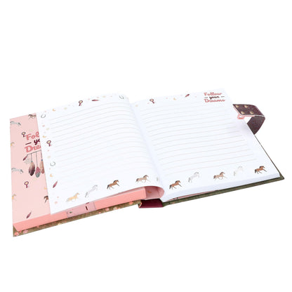 Depesche Miss Melody 13998 Diary with Number Code and Sound, in Rose and Red, with Horse Motif and Flowers, Includes 80 Finely Lined and Colourful Illustrated Pages