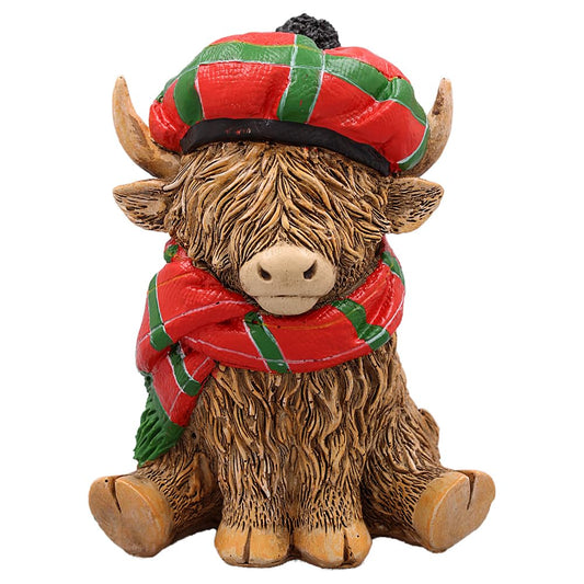 Lesser & Pavey Happy Highland, Highland Cow Scarf Tartan Figurines Statues For Home Decor | Ideal Ornaments Friendship Gifts For Women & Men | Lovely Table Centerpiece & Living Room Accessories