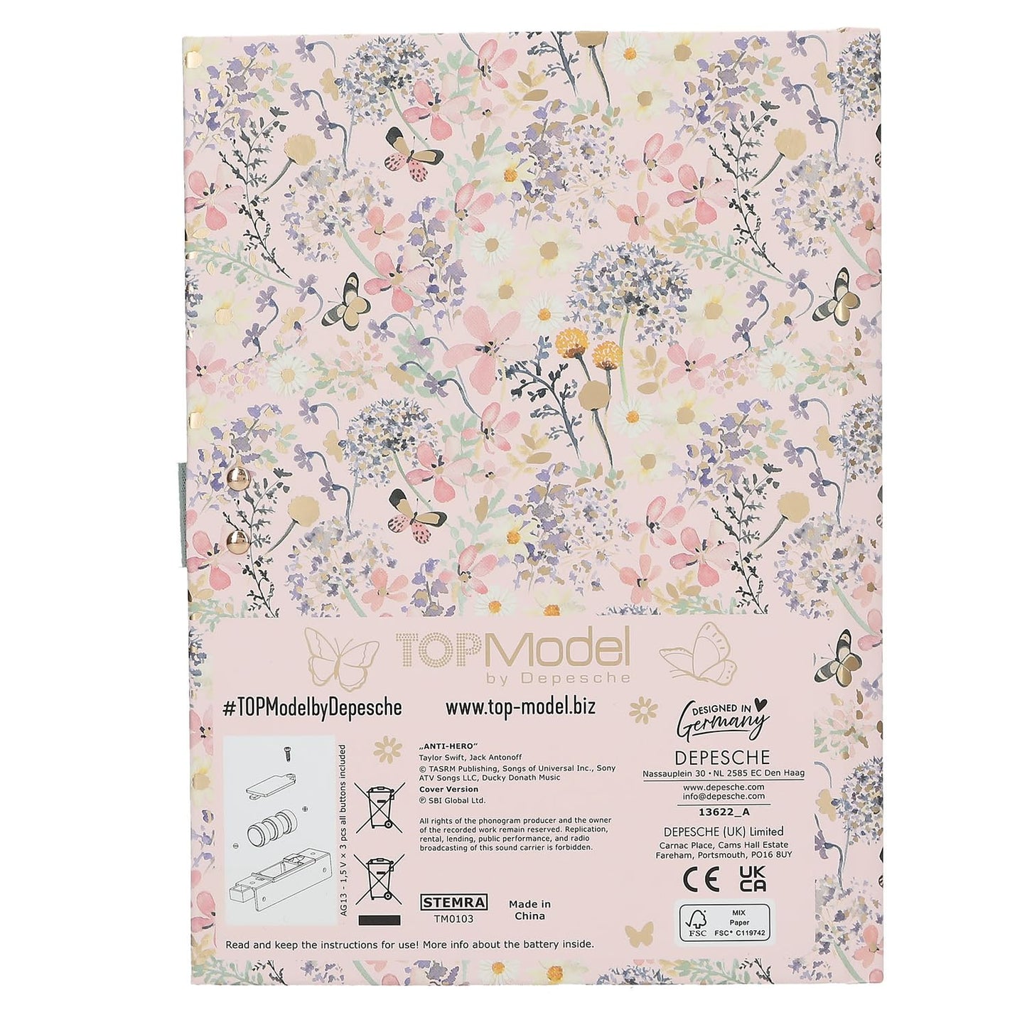 Depesche TOPModel Summer Feeling 13622 Diary with Number Code and Sound, Book in Pink, with Model Motif and 192 Lined Pages