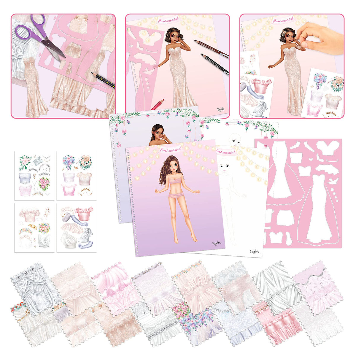 Depesche 12393 Create your TOPModel Wedding Special Sticker Book with 60 Pages to Create Beautiful Outfits, Includes Sticker Sheet, Stencil and Fabric Pattern Sheet