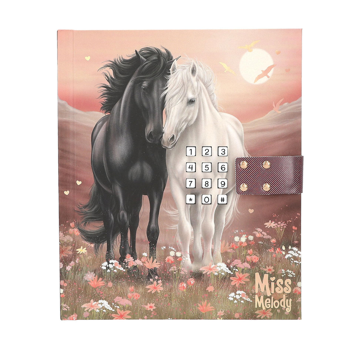 Depesche Miss Melody 13998 Diary with Number Code and Sound, in Rose and Red, with Horse Motif and Flowers, Includes 80 Finely Lined and Colourful Illustrated Pages