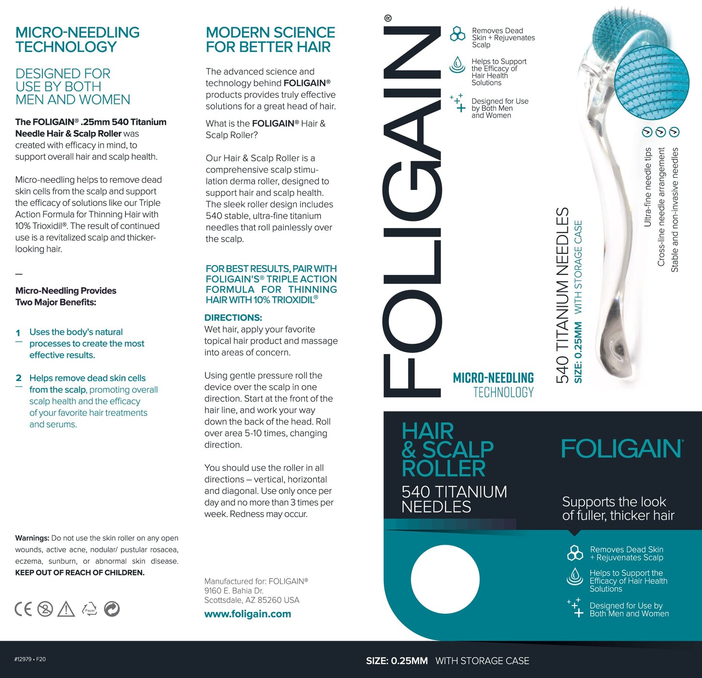 Foligain Hair & Scalp Roller for Thinning Hair, for Men & Women