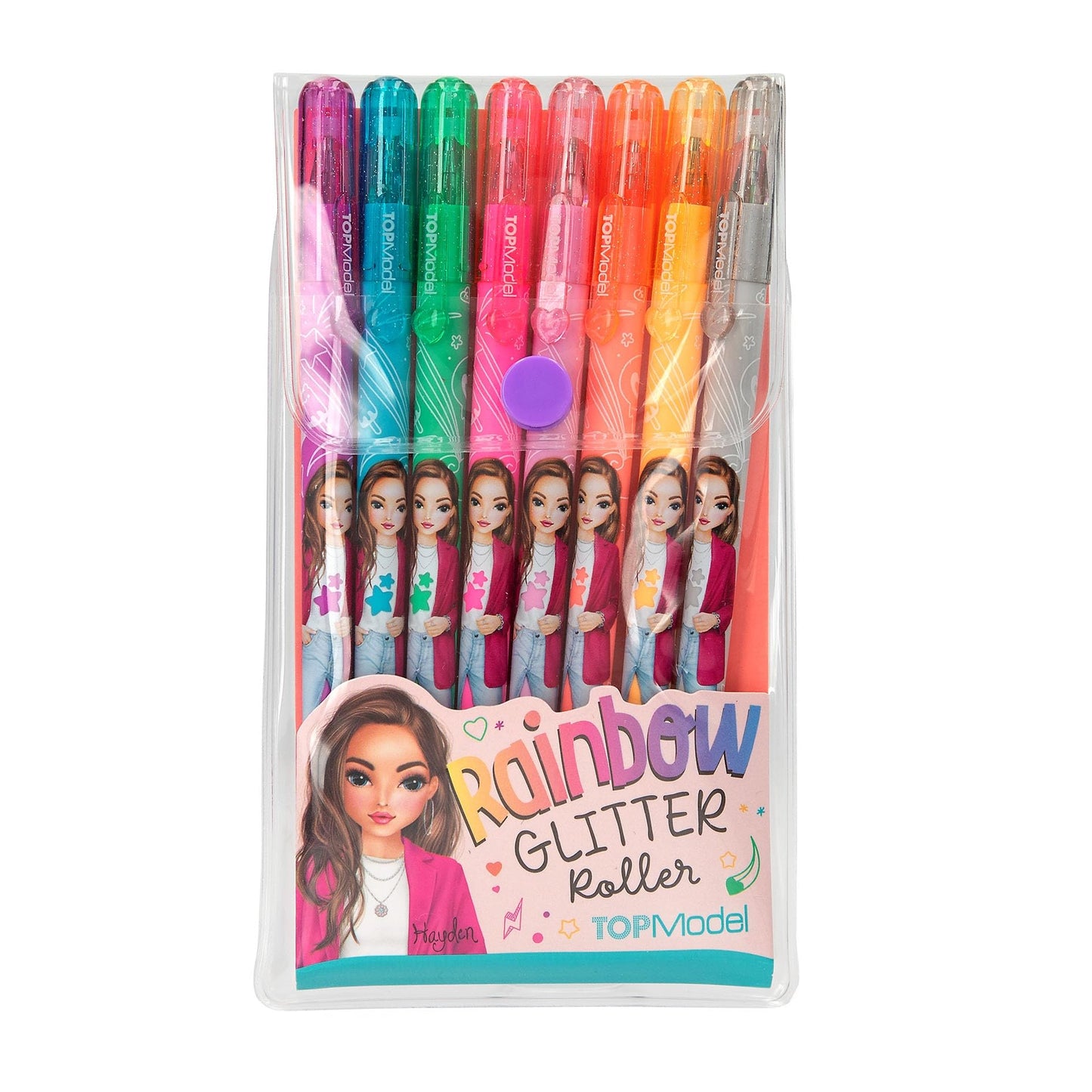 Depesche TOPModel 12192 Rainbow Glitter Gel Pen Set in Transparent Pouch with Press Stud Closure, 8 Pens in Glitter Colours for Writing and Decorating