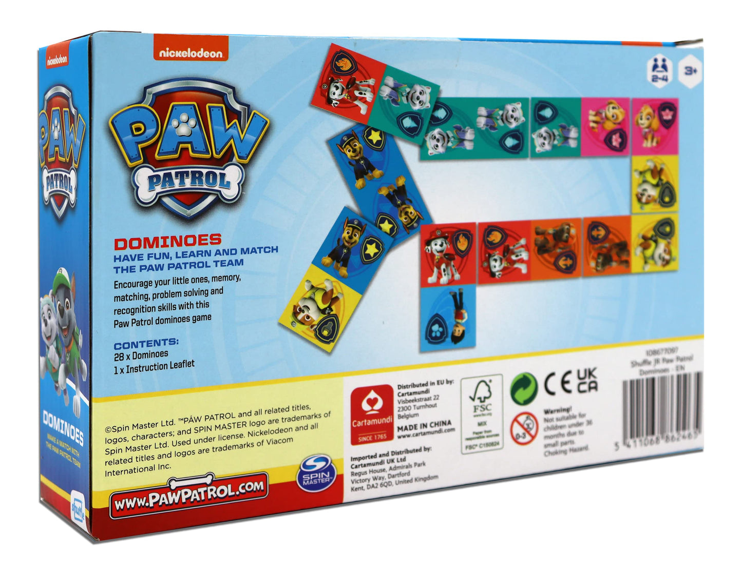 Shuffle Paw Patrol Number Learning Game | 28 Fun Dominoes | Make a Match with the Paw Patrol Team | Great Gift For Kids Aged 3+,Blue
