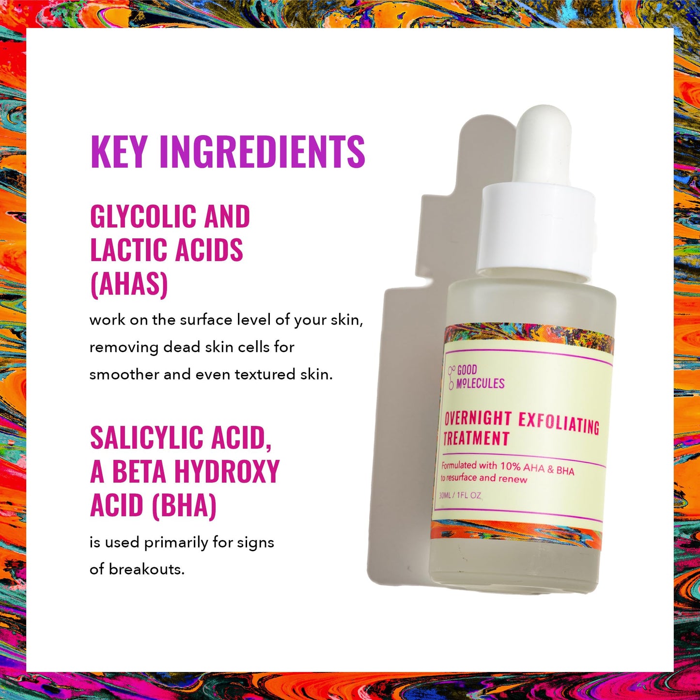 Good Molecules Overnight Exfoliating Treatment - Face Exfoliator with AHA & BHA Lightweight Formula - Pore Minimizer, Facial Skin Care with Glycolic & Salicylic Acid