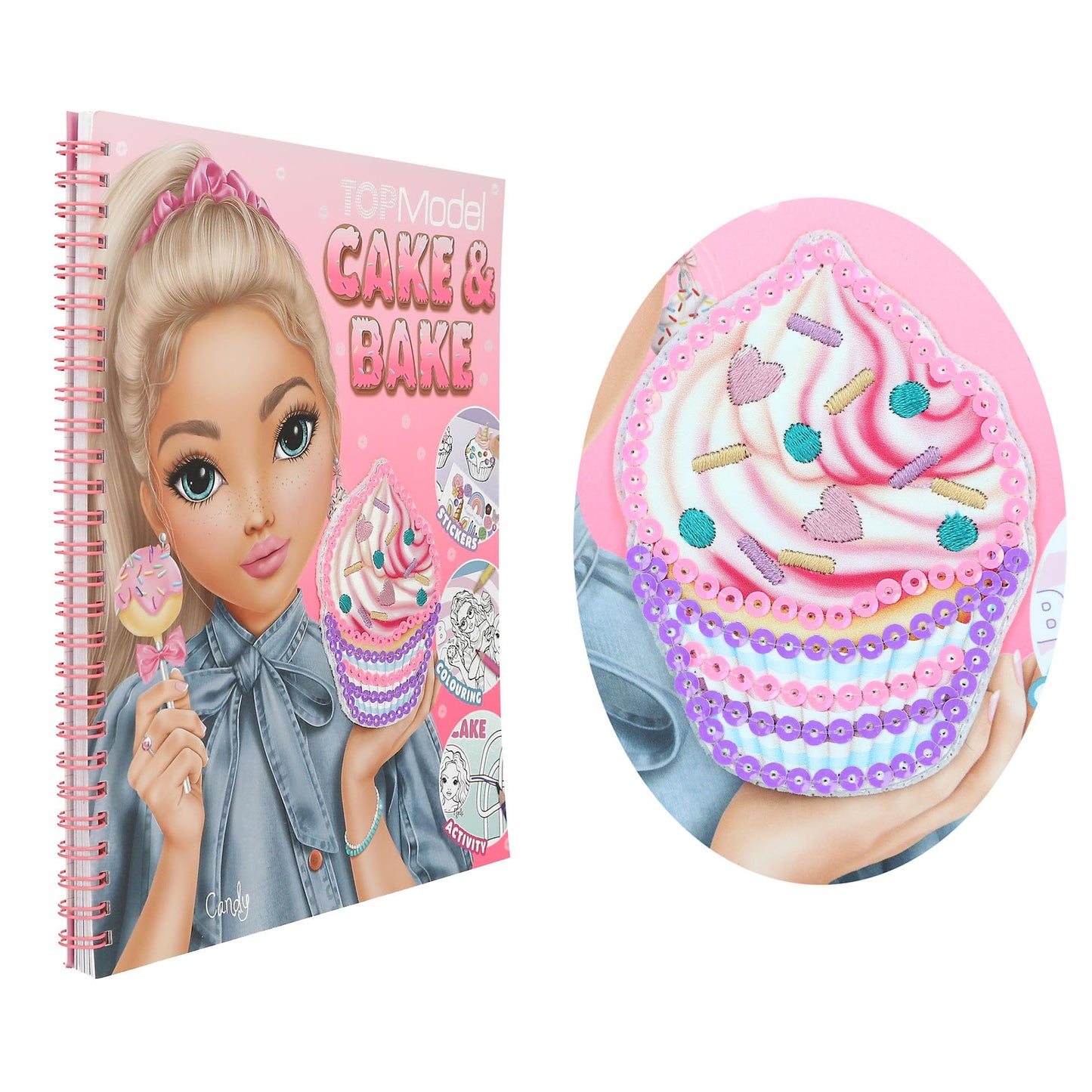 Depesche TOPModel Cake & Bake 13386 Colouring Book with Sequins, with 32 Pages for Designing Model and Baking Motifs, Includes 5 Sticker Sheets