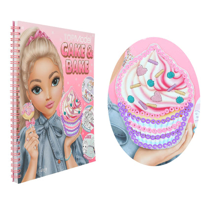 Depesche TOPModel Cake & Bake 13386 Colouring Book with Sequins, with 32 Pages for Designing Model and Baking Motifs, Includes 5 Sticker Sheets