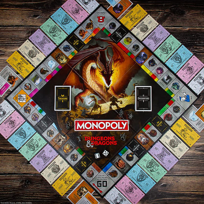 Winning Moves Dungeons and Dragons Monopoly Board Game, Play with monsters such as Beholder, Storm Giant and Demogorgon, Advance to Death Knight, Red Dragon and Lich, 2-6 player game for ages 12 plus