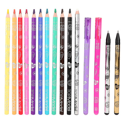 Depesche TOPModel 12943 Colouring Book Set with 76 Pages for Designing Model Motifs, Includes Colouring Template, Sticker Sheet, Pens and Much More