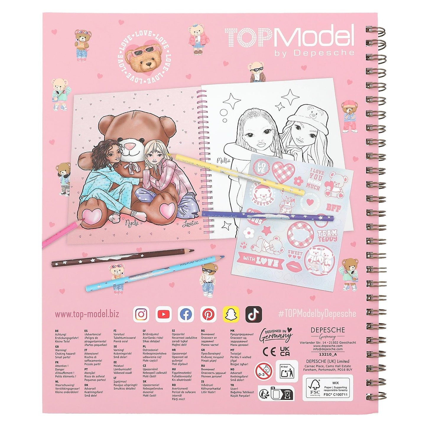 Depesche TOPModel Team Teddy 13210 Colouring Book with 40 Pages for Designing Model and Teddy Motifs, Includes 1 Sticker Sheet