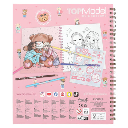 Depesche TOPModel Team Teddy 13210 Colouring Book with 40 Pages for Designing Model and Teddy Motifs, Includes 1 Sticker Sheet
