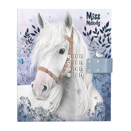 Depesche Miss Melody 13237 Diary with Number Code and Sound, Book in Blue and Purple, with Horse Motif and 80 Lined and Colourful Illustrated Pages