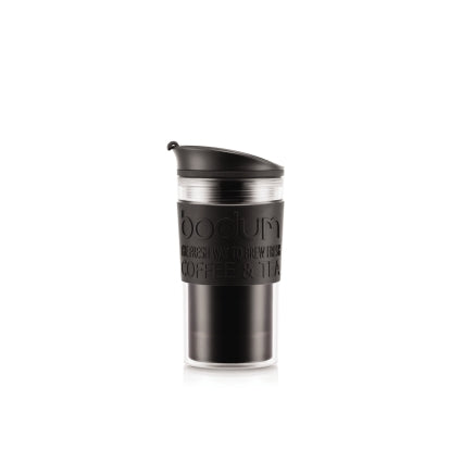 BODUM K11102-01 Travel Press Set Coffee Maker with Extra Lid, 0.35 L/12 oz - Black