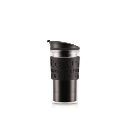 BODUM K11102-01 Travel Press Set Coffee Maker with Extra Lid, 0.35 L/12 oz - Black